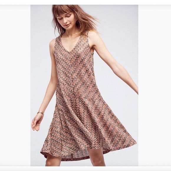 Anthropologie Maeve Westwater Chevron Print Knit Drop Waist Dress Size Small NWT - Picture 1 of 11